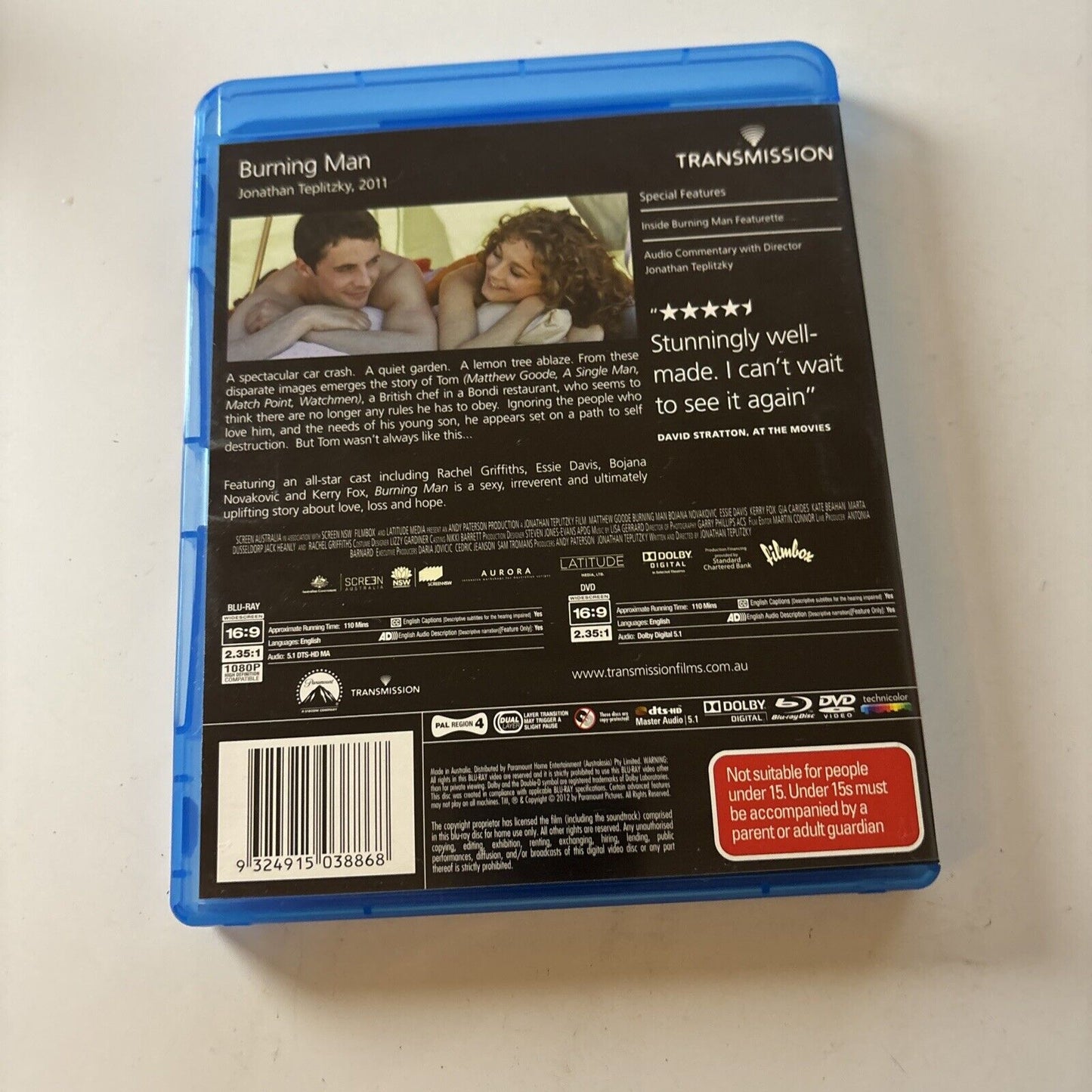 Burning Man (Bluray + DVD, 2011) Matthew Goode, Jonathan Teplitzky Region B &4