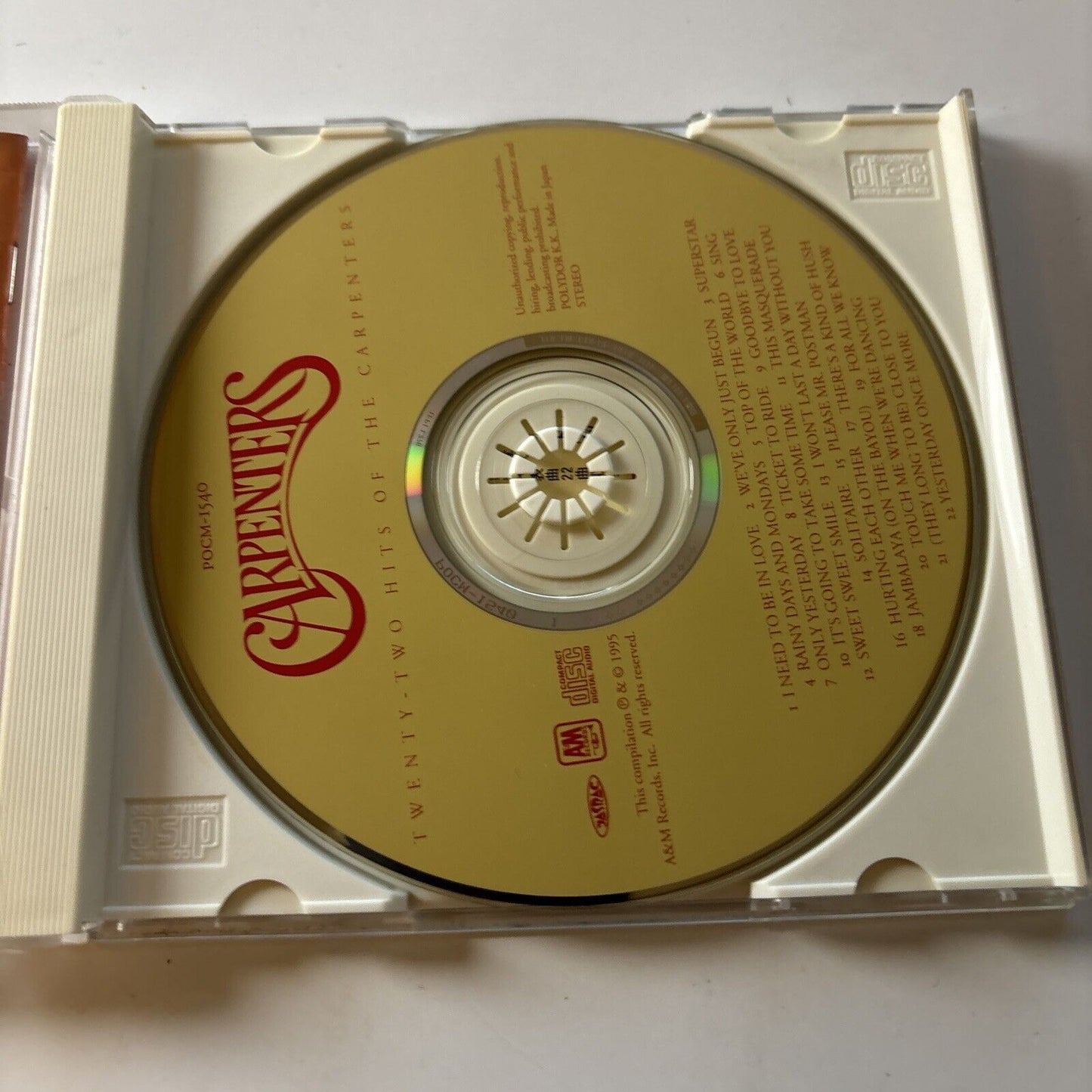 Carpenters - Twenty-Two Hits (CD, 1995) Japan POCM-1540 A&M Records
