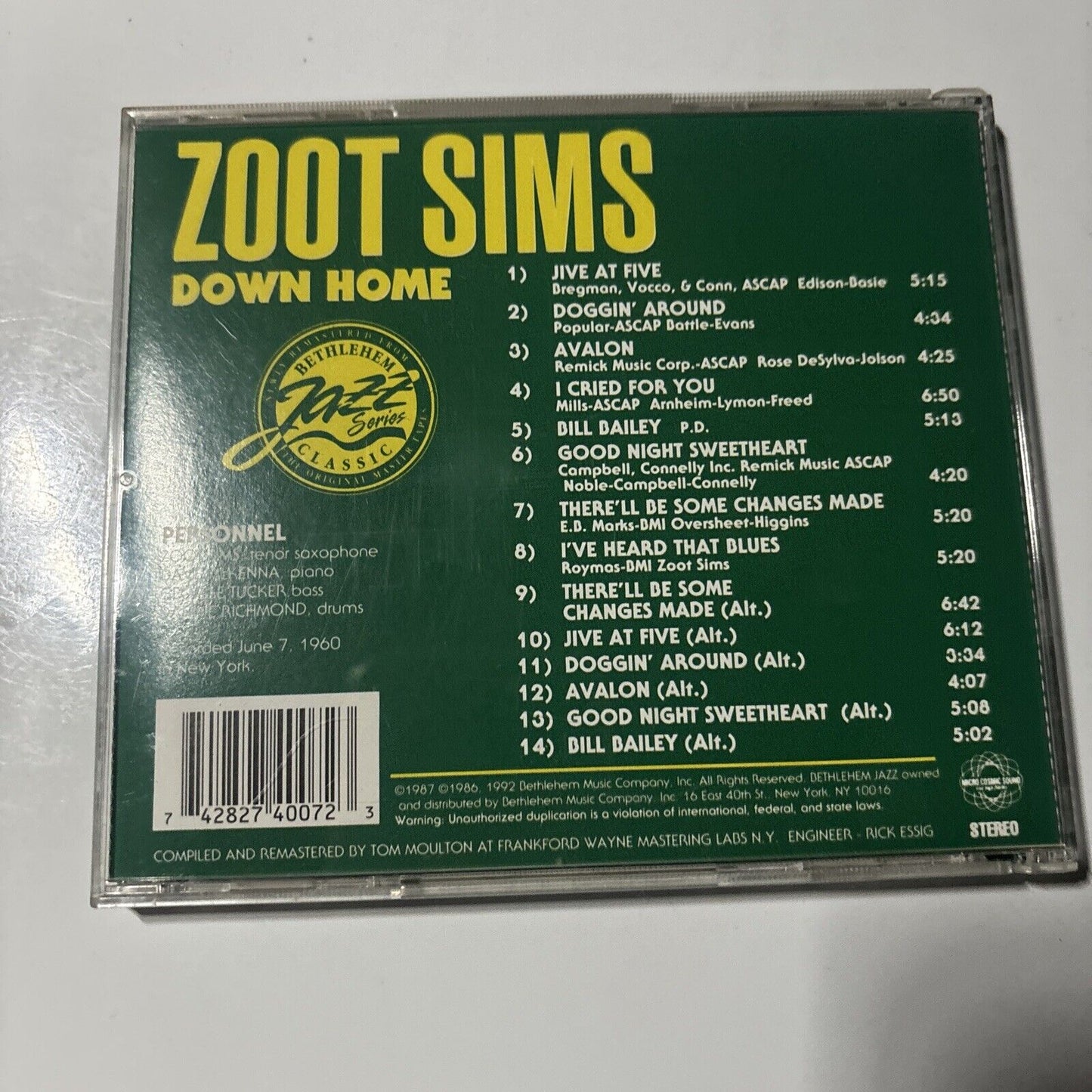 Zoot Sims - Down Home (CD, 1992) Bethlehem Records 20-40072