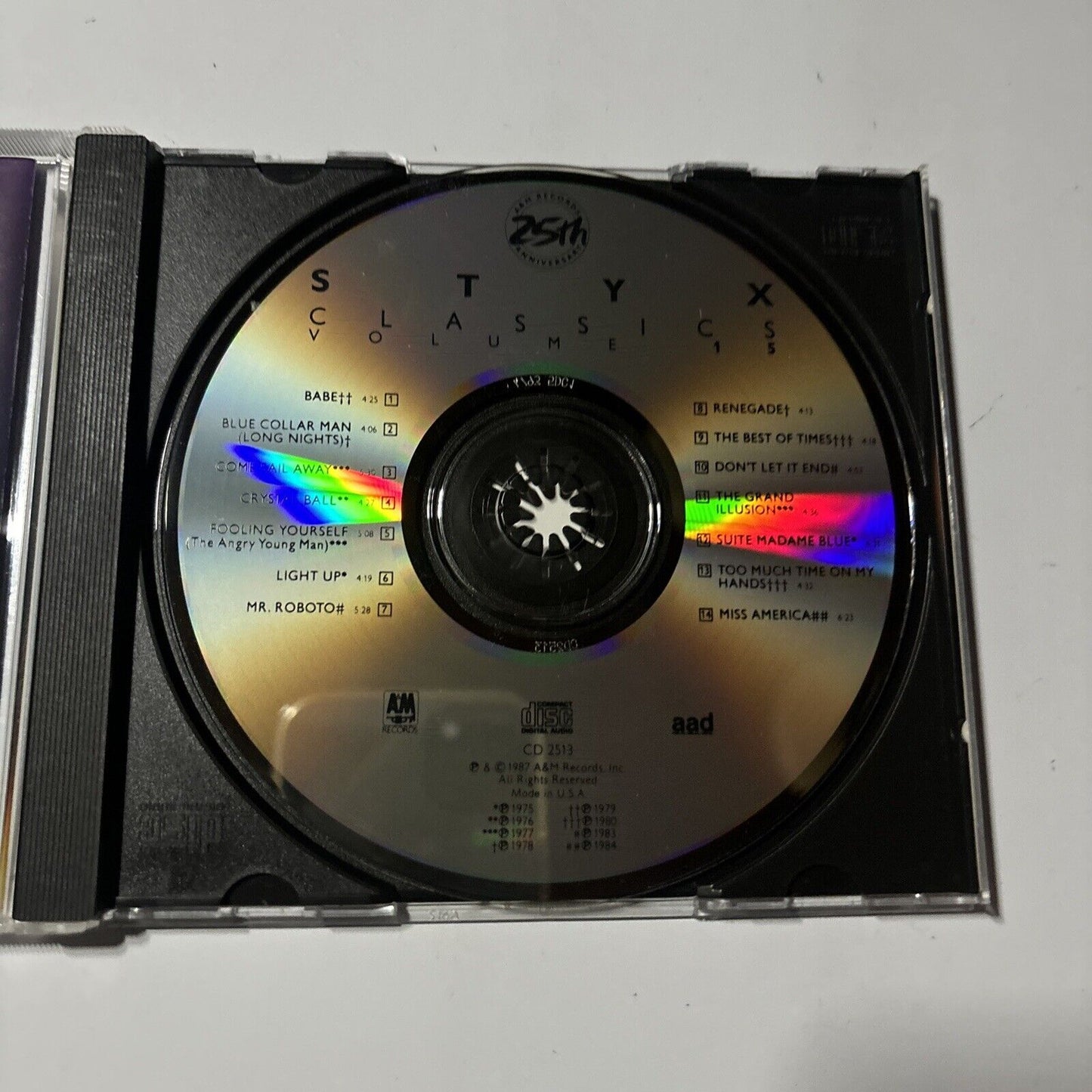 Styx - Classics Volume 15 (CD, 1987) A&M Records 2513