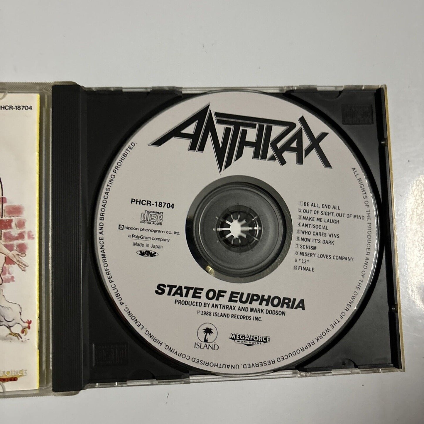 Anthrax - State Of Euphoria (CD, 1992) Japan PHCR-18704 Island Records