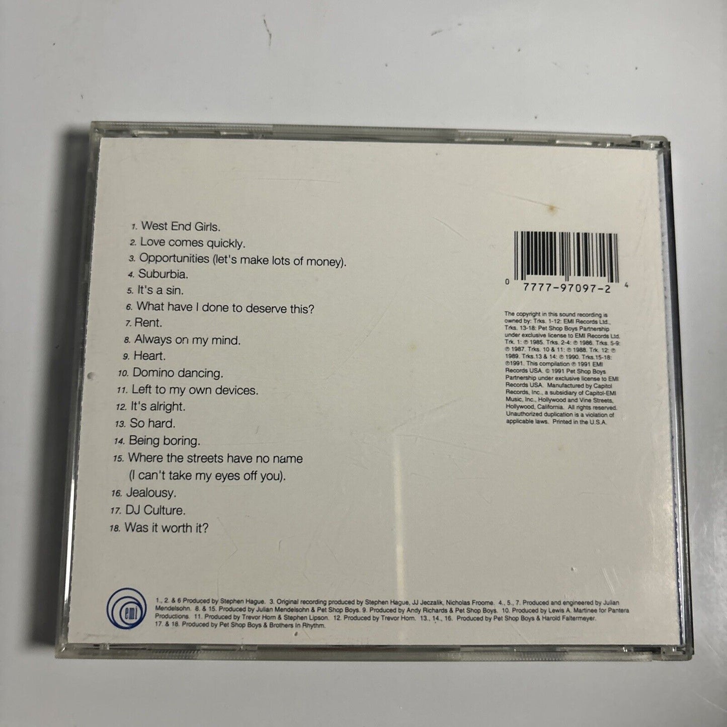 Pet Shop Boys - Discography: the Complete Singles Collection (CD, 1991)