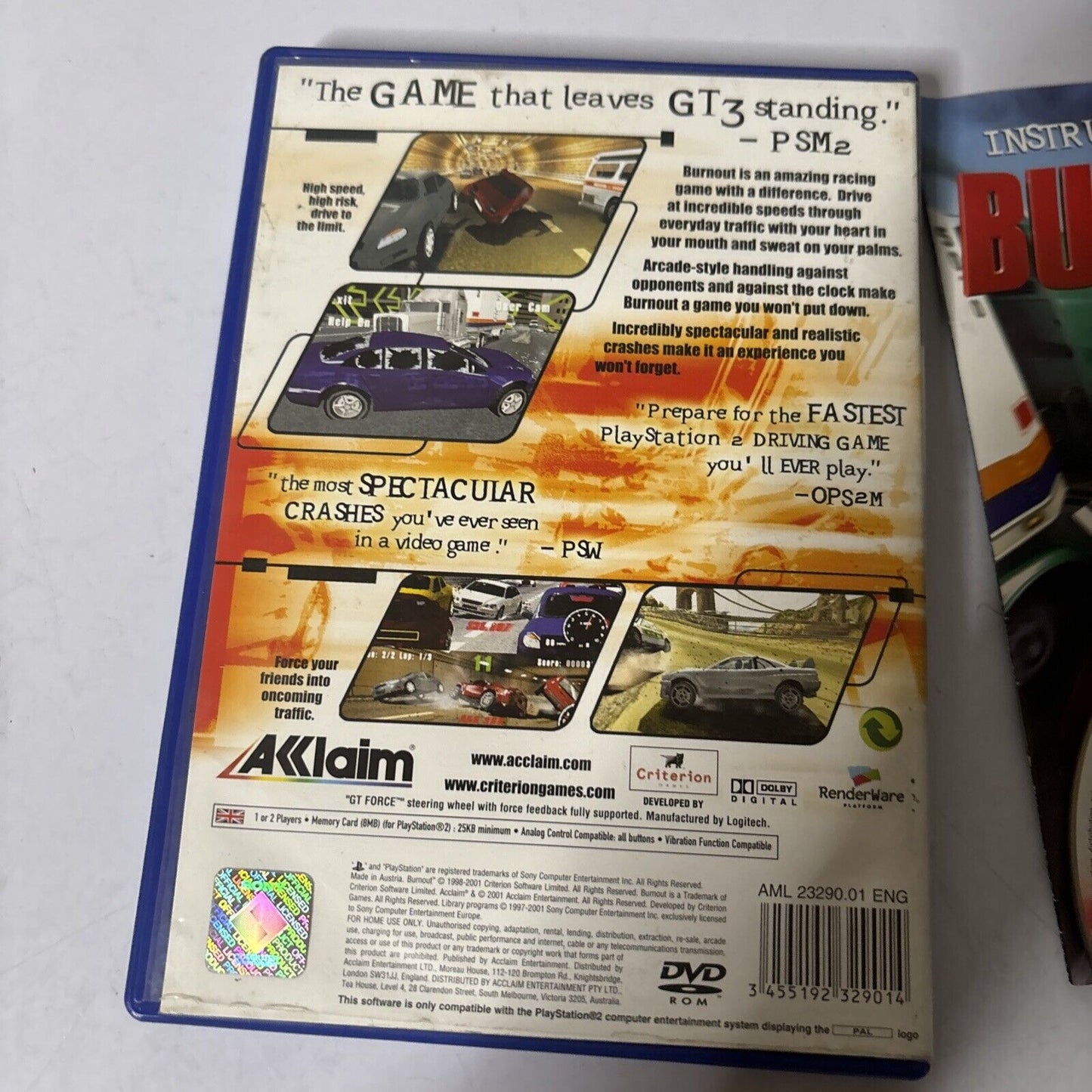 Burnout PS2 Sony PlayStation 2 PAL Manual