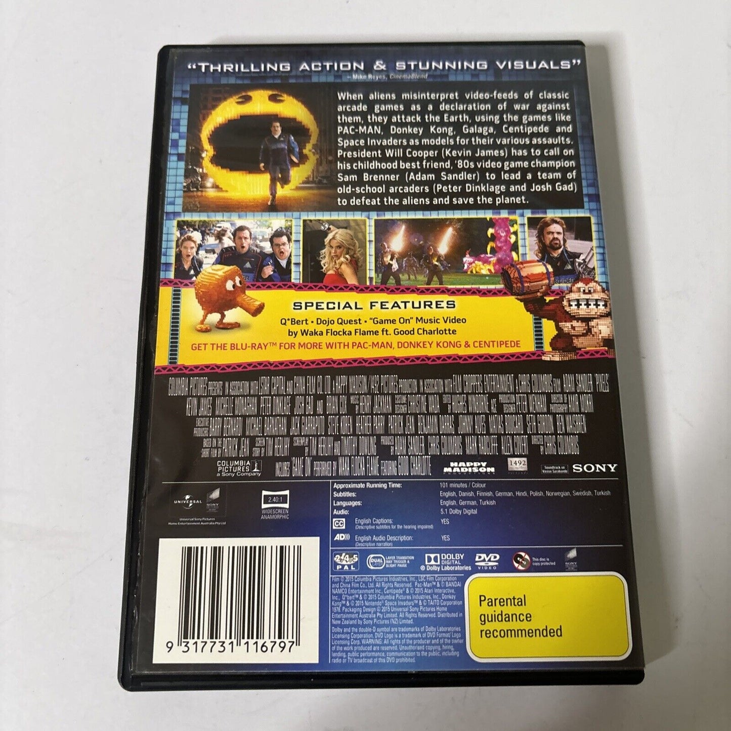 Pixels (DVD, 2015) Adam Sandler, Kevin James NEW Region 4