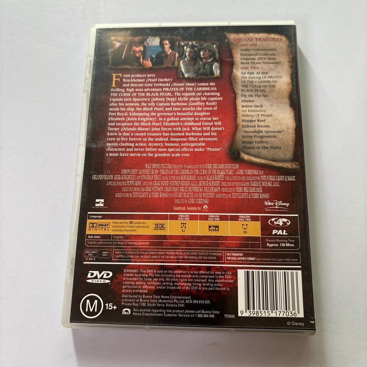 Pirates of the Caribbean - Curse of the Black Pearl (DVD, 2003, 2-Disc) Region 4