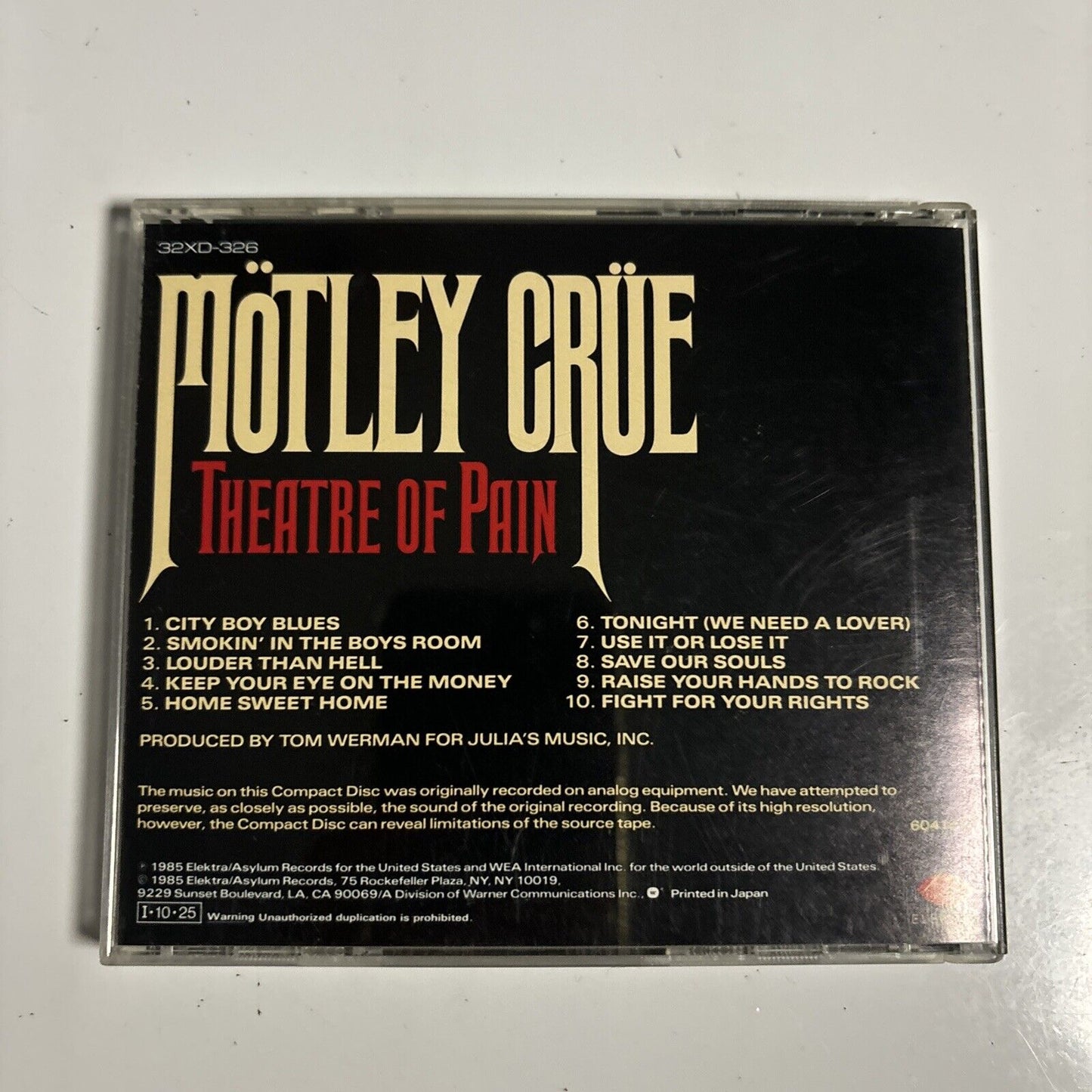 Mötley Crüe - Theatre Of Pain (CD, 1985) Japan 9-60418-2