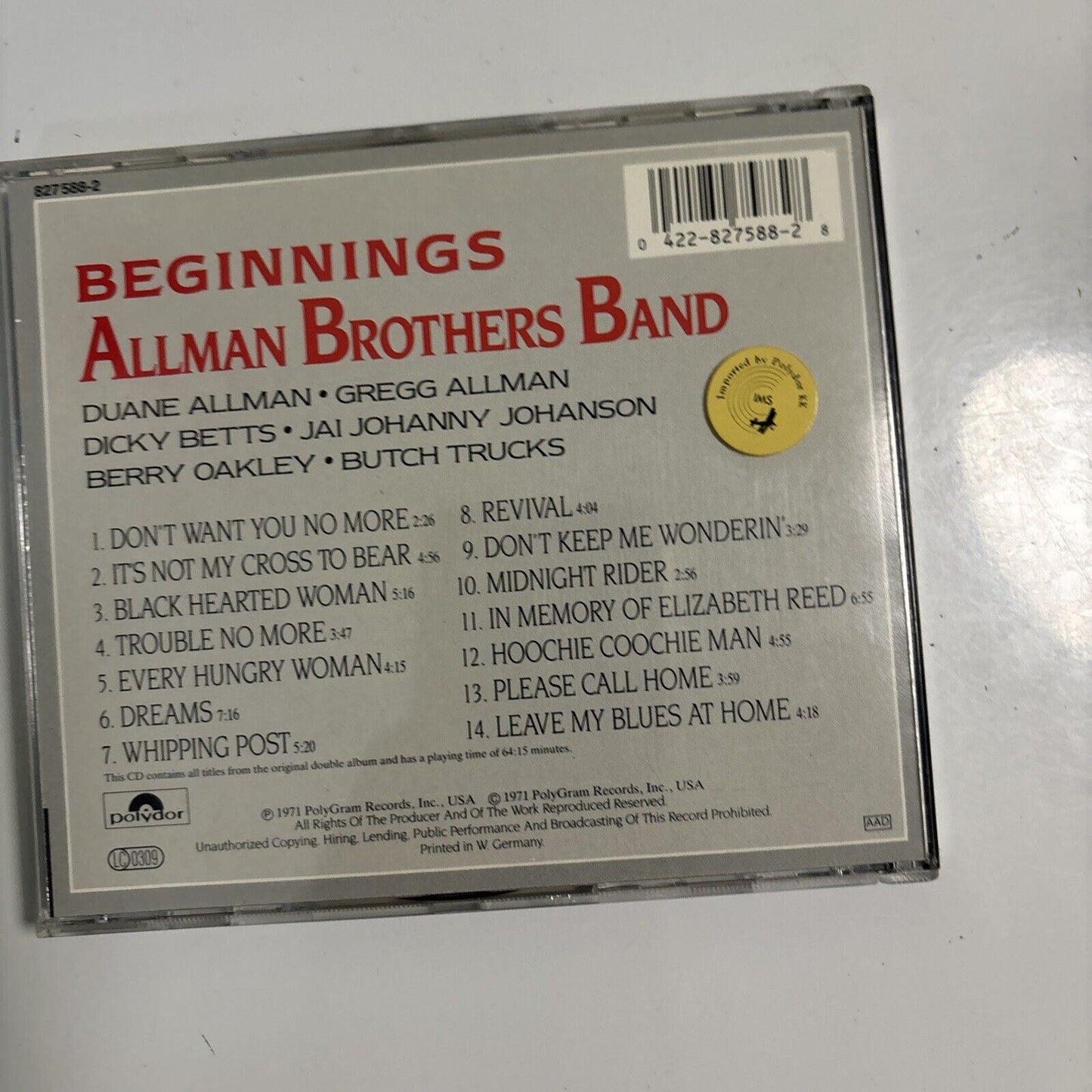 The Allman Brothers Band - Beginnings (CD, 1973) Polydor