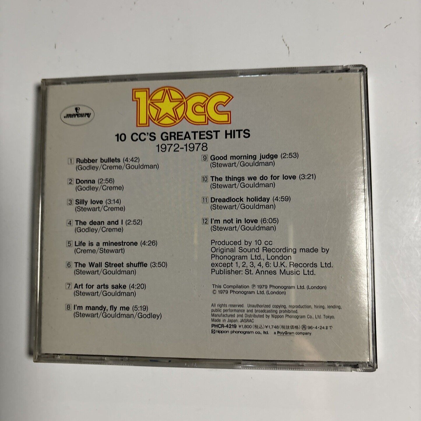 10cc - Greatest Hits 1972-1978 (CD, 1994) Japan phcr-4219