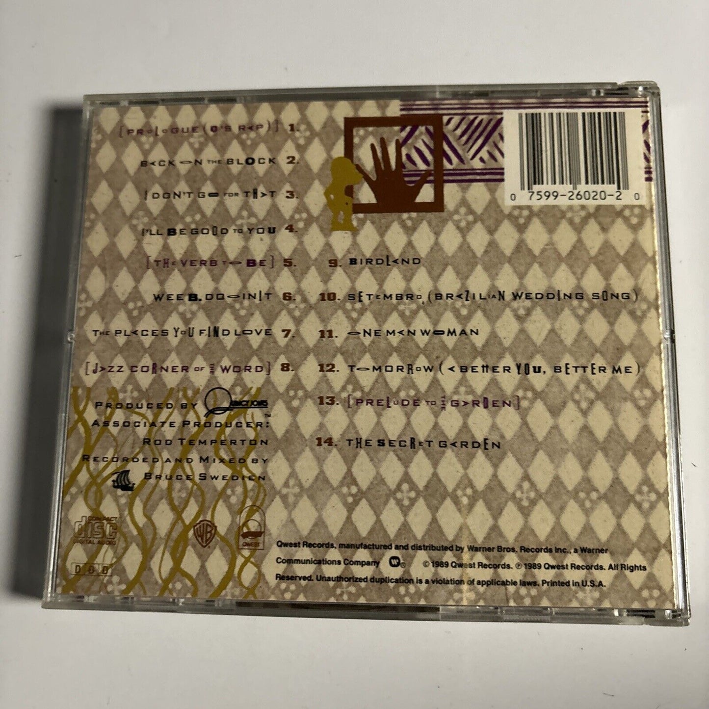 Quincy Jones - Back On The Block (CD, 1989) Qwest Records 926 020-2