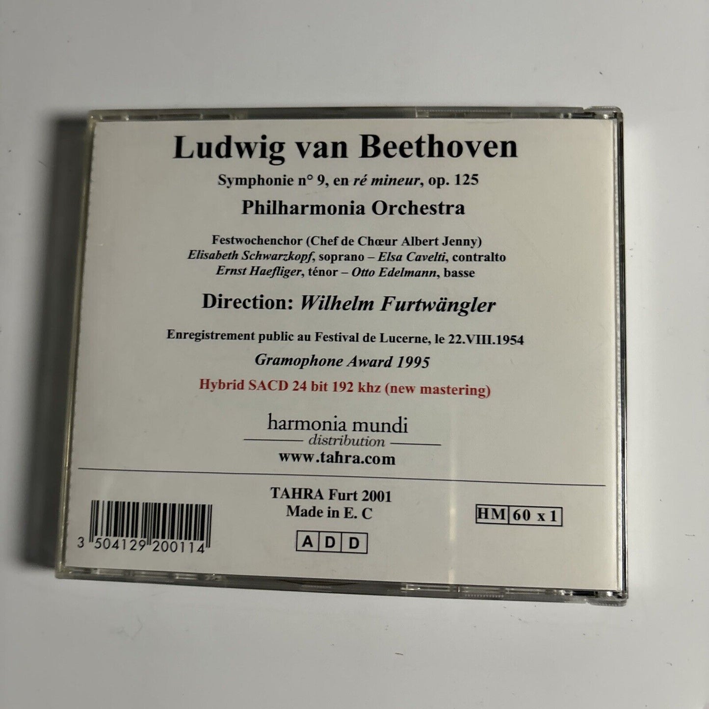 Philharmonia Orchestra Furtwängler Symphonie 9 Lucerne 22.8.1954 (CD SACD, 2008)