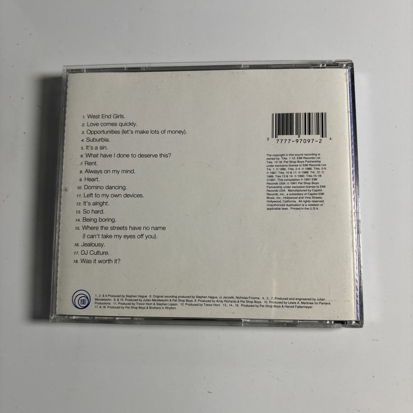 Pet Shop Boys - Discography (CD, 1991) EMI Records CDP-7-97097-2