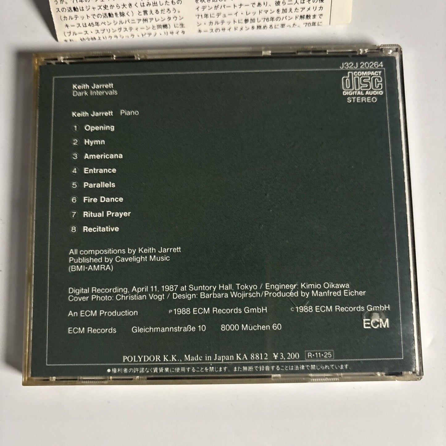 Keith Jarrett – Dark Intervals (CD, 1991) Japan j32j-20264