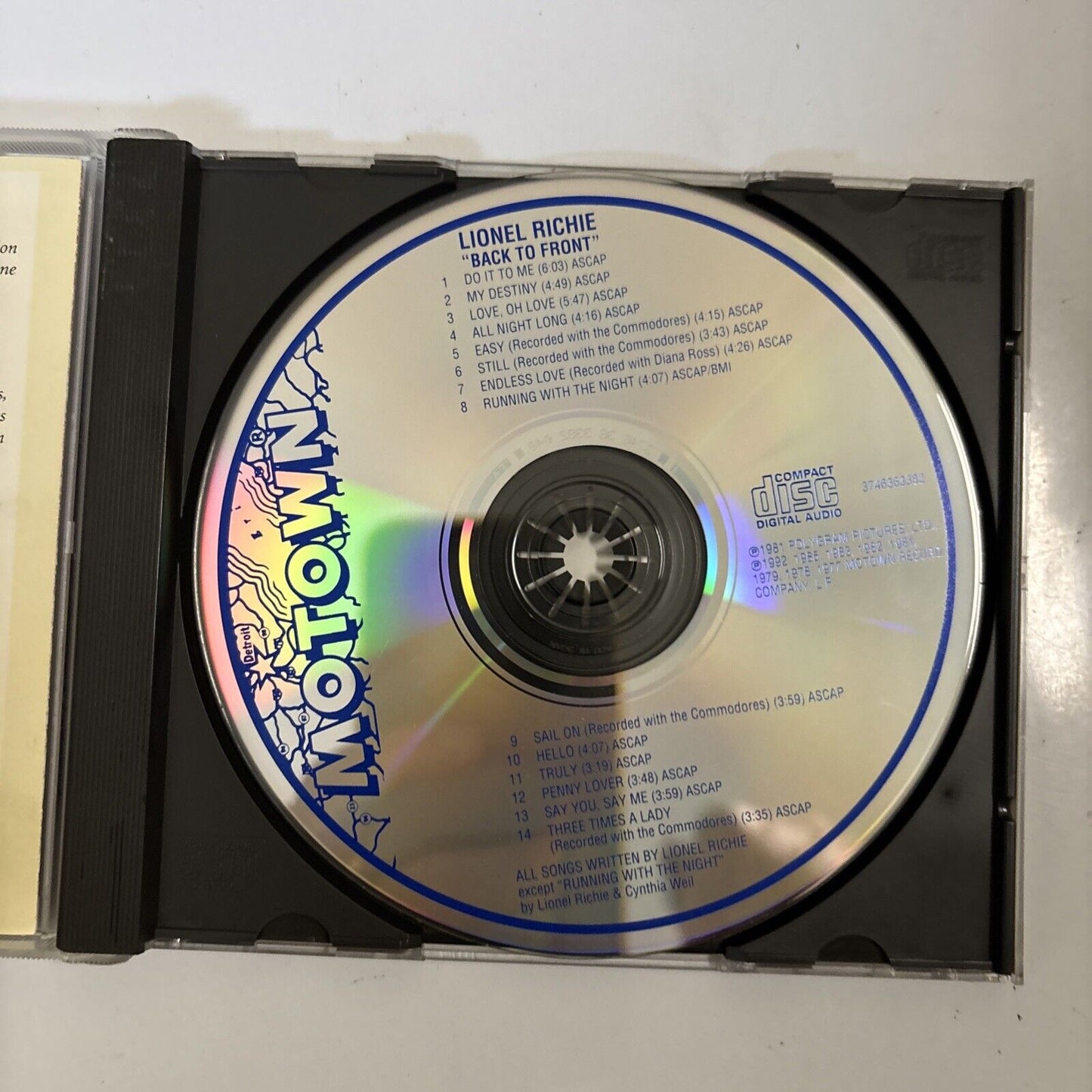 Lionel Richie – Back To Front (CD, 1992)