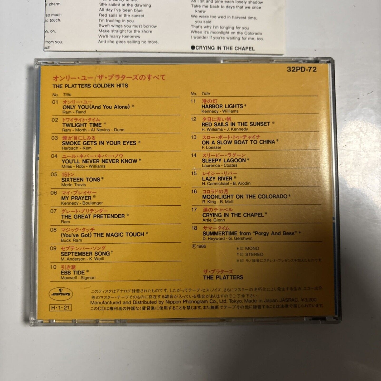 The Platters – Golden Hits (CD, 1986) Japan 32pd-72