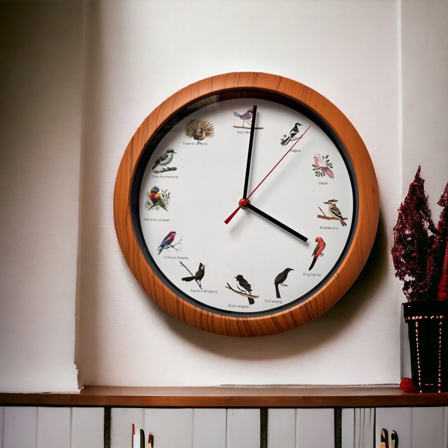Australian Singing Bird Wall Clock 12" - Plays 12 Australian Bird Sounds