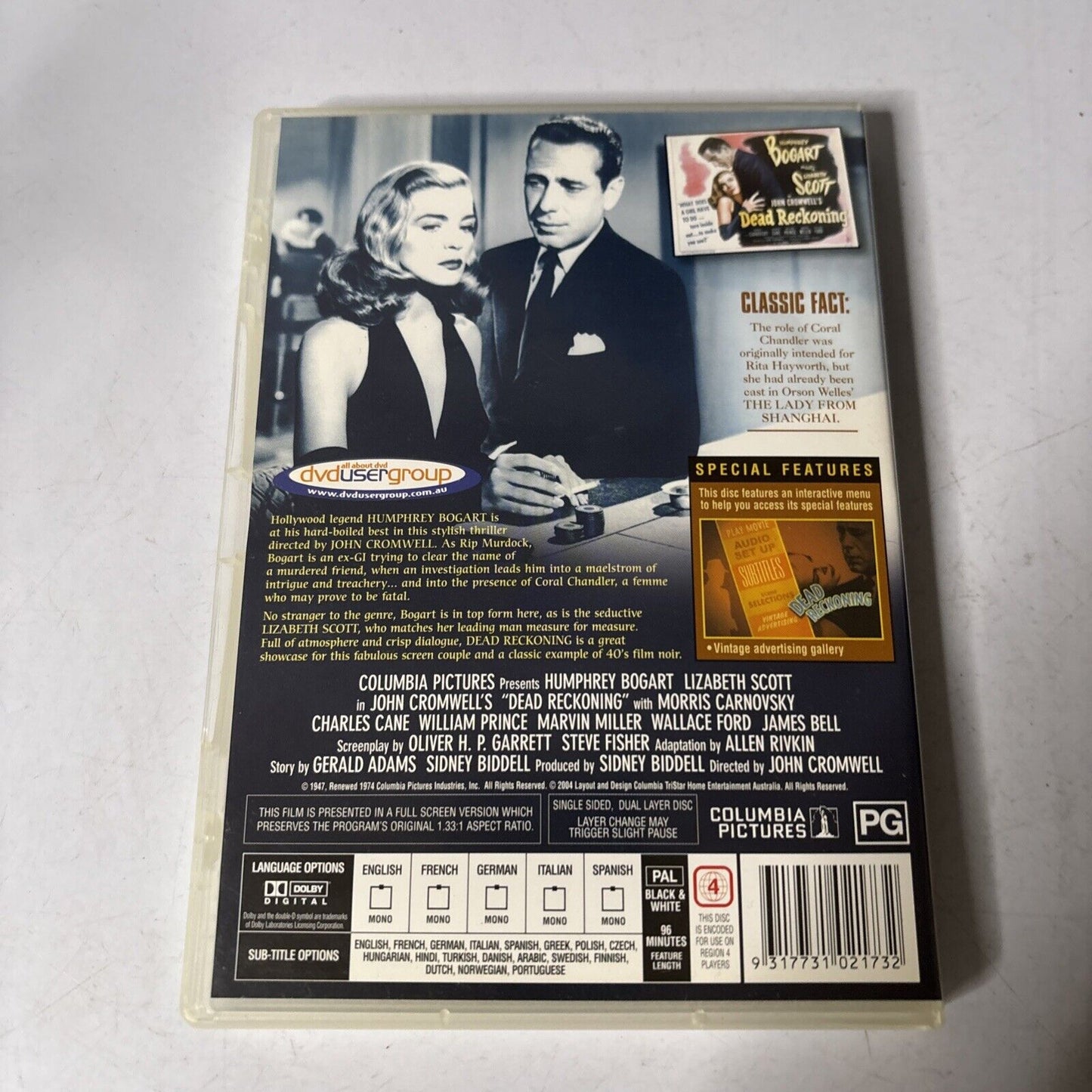 Dead Reckoning (DVD, 1946) Humphrey Bogart, Lizabeth Scott NEW Region 4