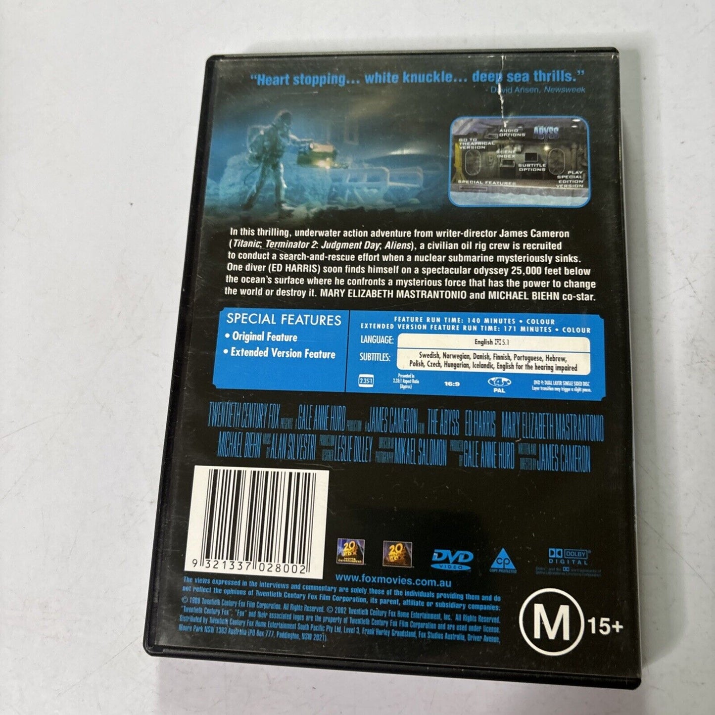 The Abyss (DVD, 1989) James Cameron, Ed Harris Region 4