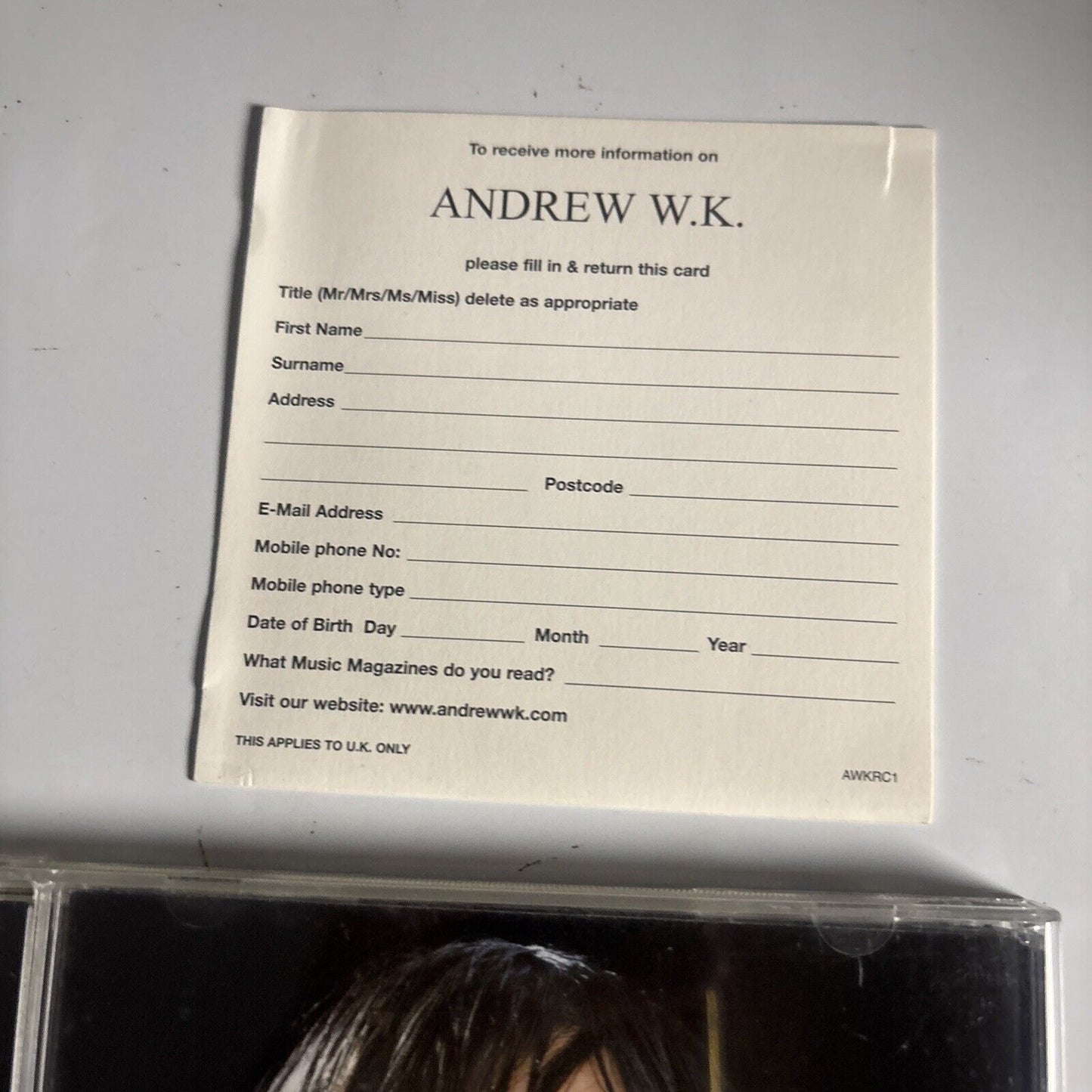 Andrew W.K. – I Get Wet (CD, 2001) 586 588-2