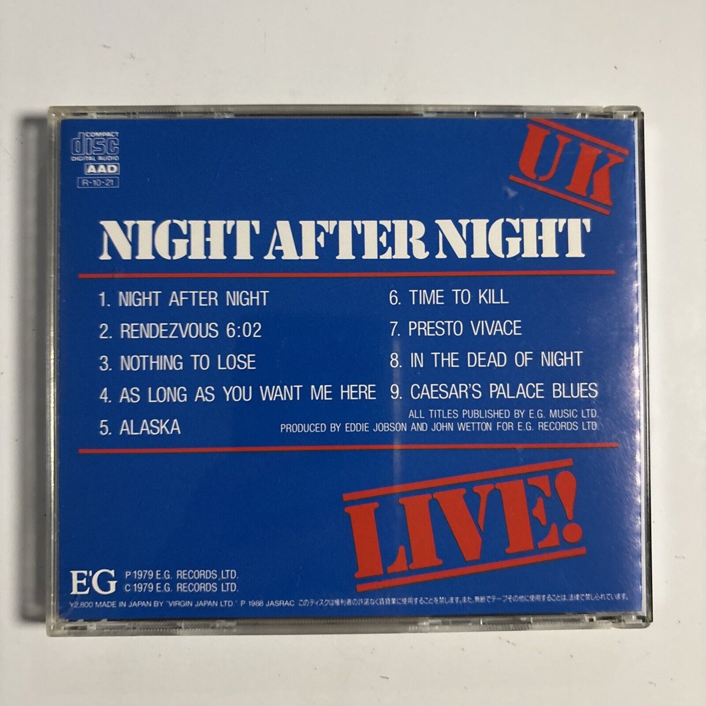 U. K. – Night After Night (CD, 1988) vjd-28050 Japan