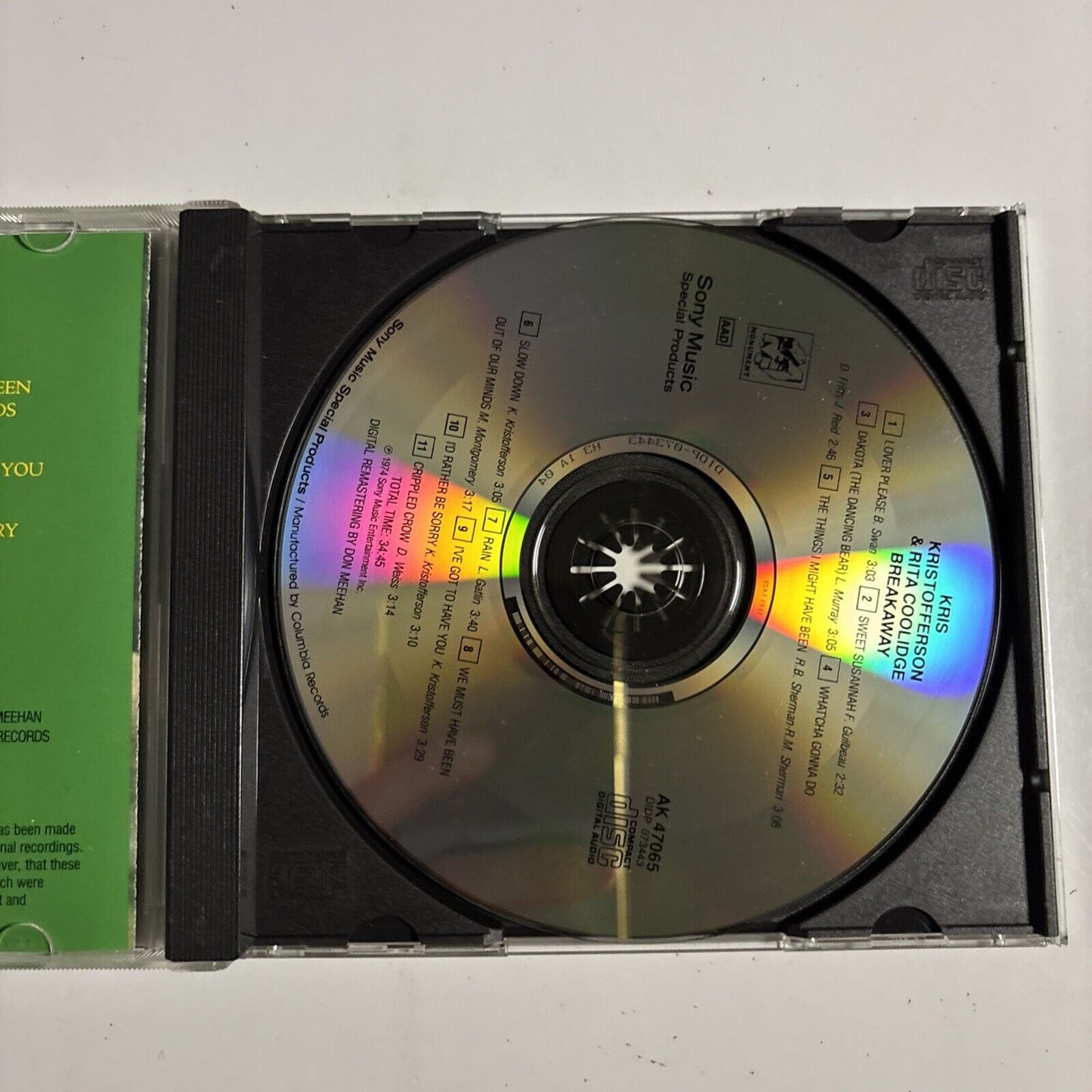 Kris Kristofferson & Rita Coolidge – Kris & Rita Breakaway (CD, 1974) AK 47065