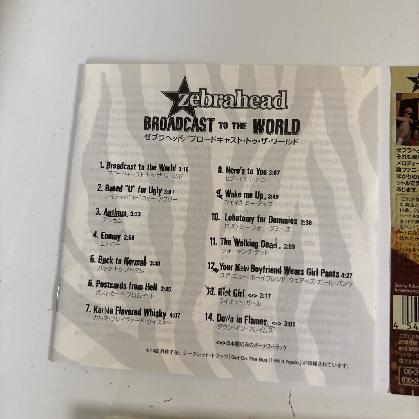 Zebrahead – Broadcast To The World (CD, 2006) sicp-1043 Japan Bonus Track, obi