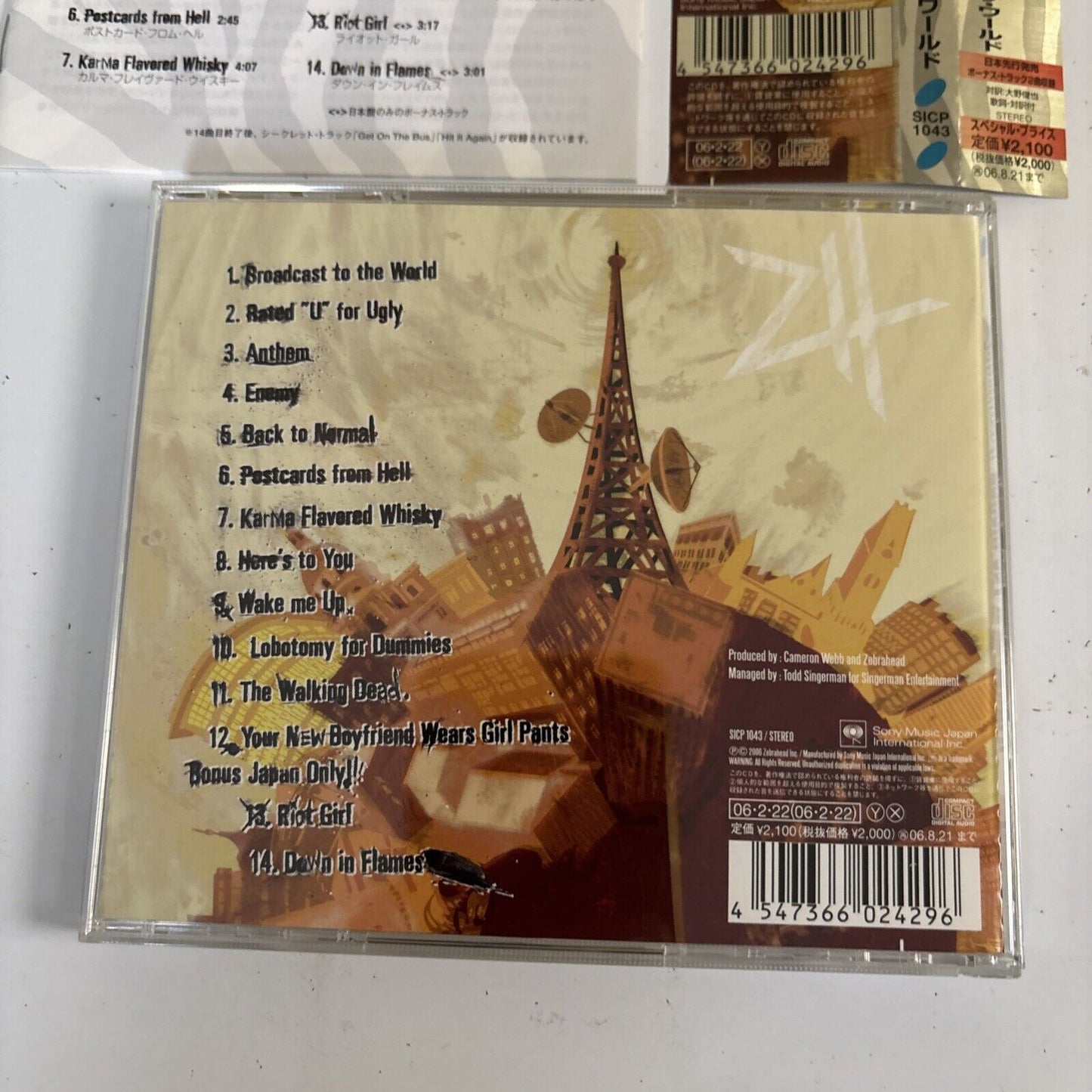 Zebrahead – Broadcast To The World (CD, 2006) sicp-1043 Japan Bonus Track, obi