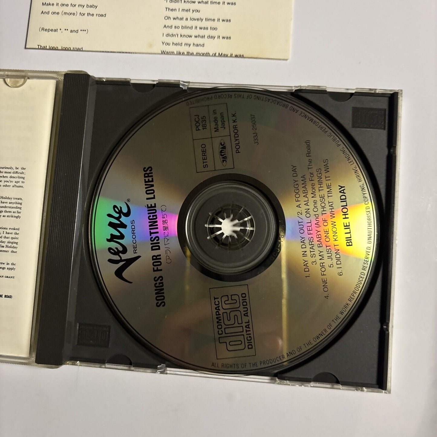 Billie Holiday – Songs For Distingué Lovers (CD, 1990) pocj-1835 Japan