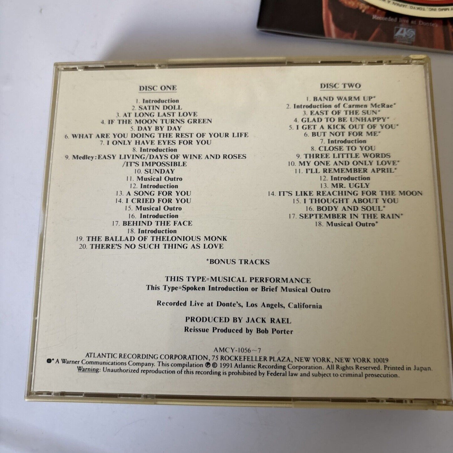 Carmen McRae – The Great American Songbook (CD, 1991, 2-Disc) amcy-1056-7 Japan