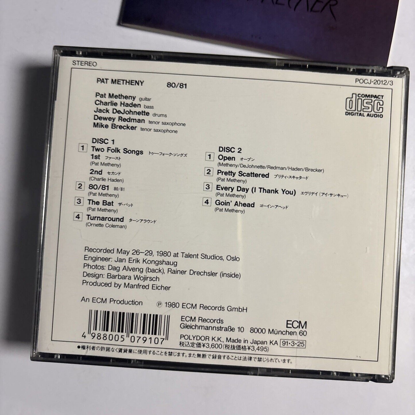 Pat Metheny, Charlie Haden, Jack DeJohnette – 80/81 (CD, 1991)