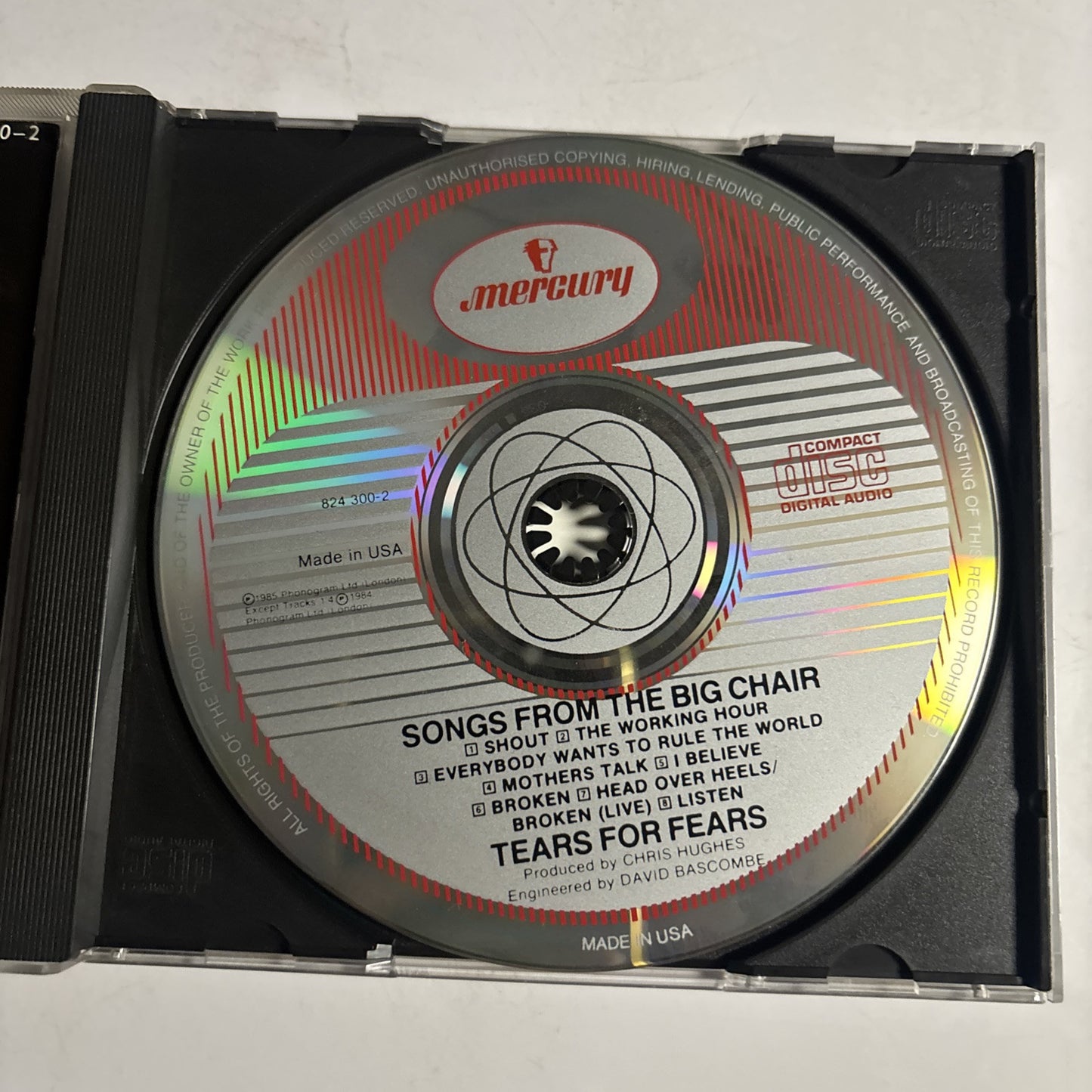 Tears For Fears – Songs From The Big Chair (CD, 1985) 824 300-2