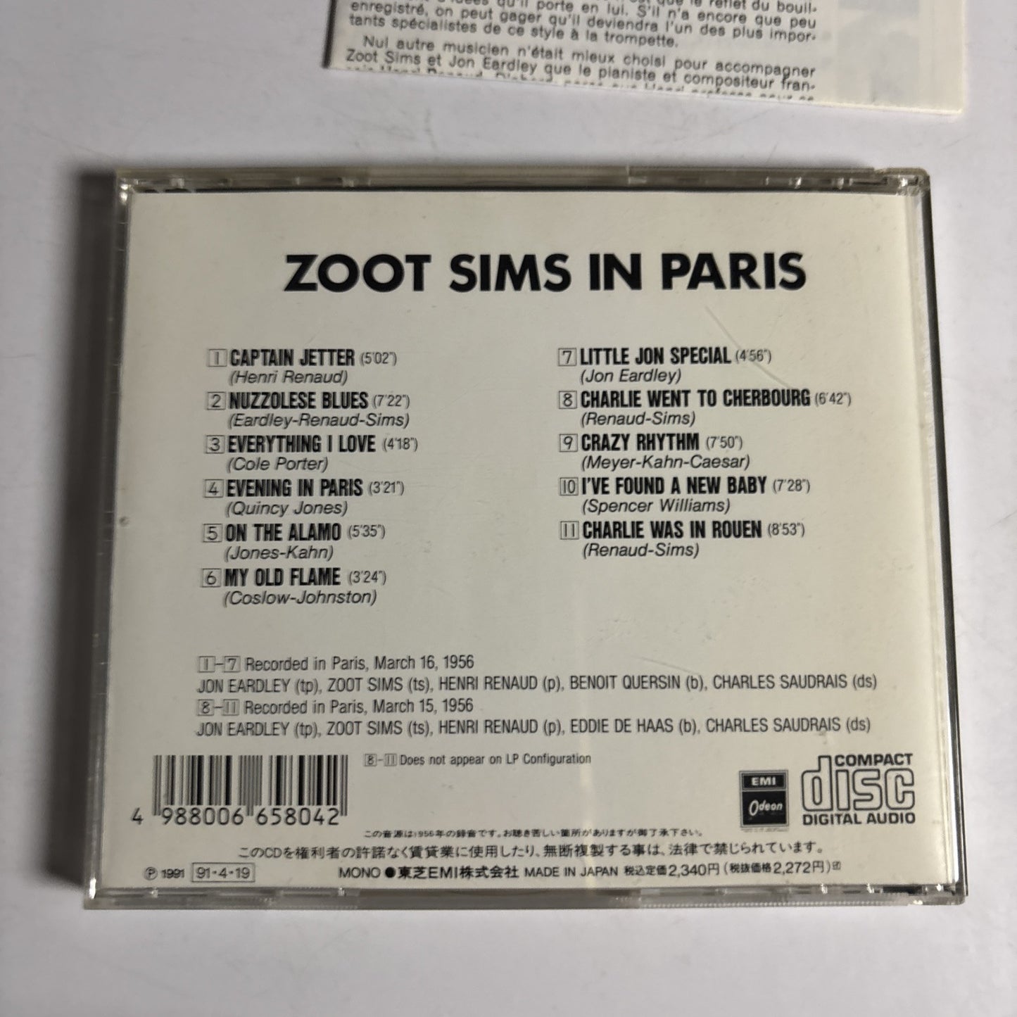 Zoot Sims – In Paris (CD, 1991) tocj-5381 Japan