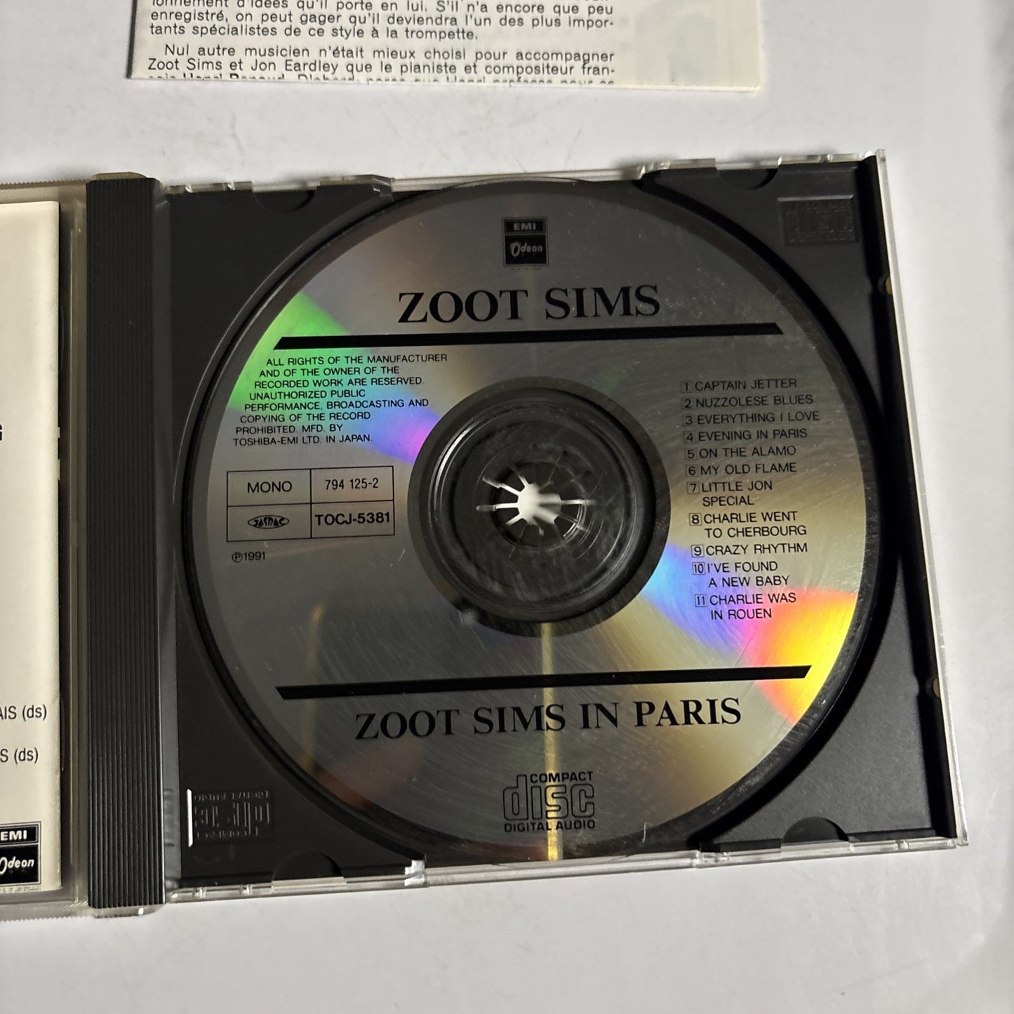 Zoot Sims – In Paris (CD, 1991) tocj-5381 Japan