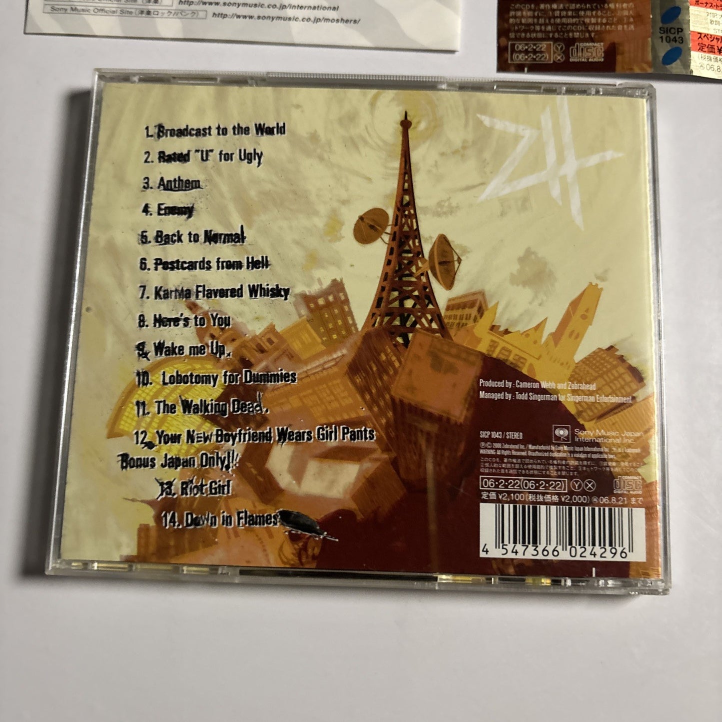 Zebrahead – Broadcast To The World (CD, 2006) Japan Bonus Track Obi SICP 1043