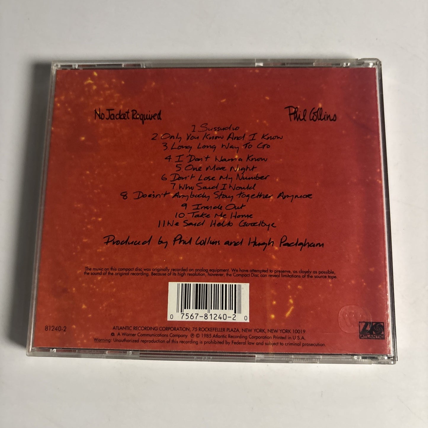 Phil Collins – No Jacket Required (CD, 1985) US 7 81240-2