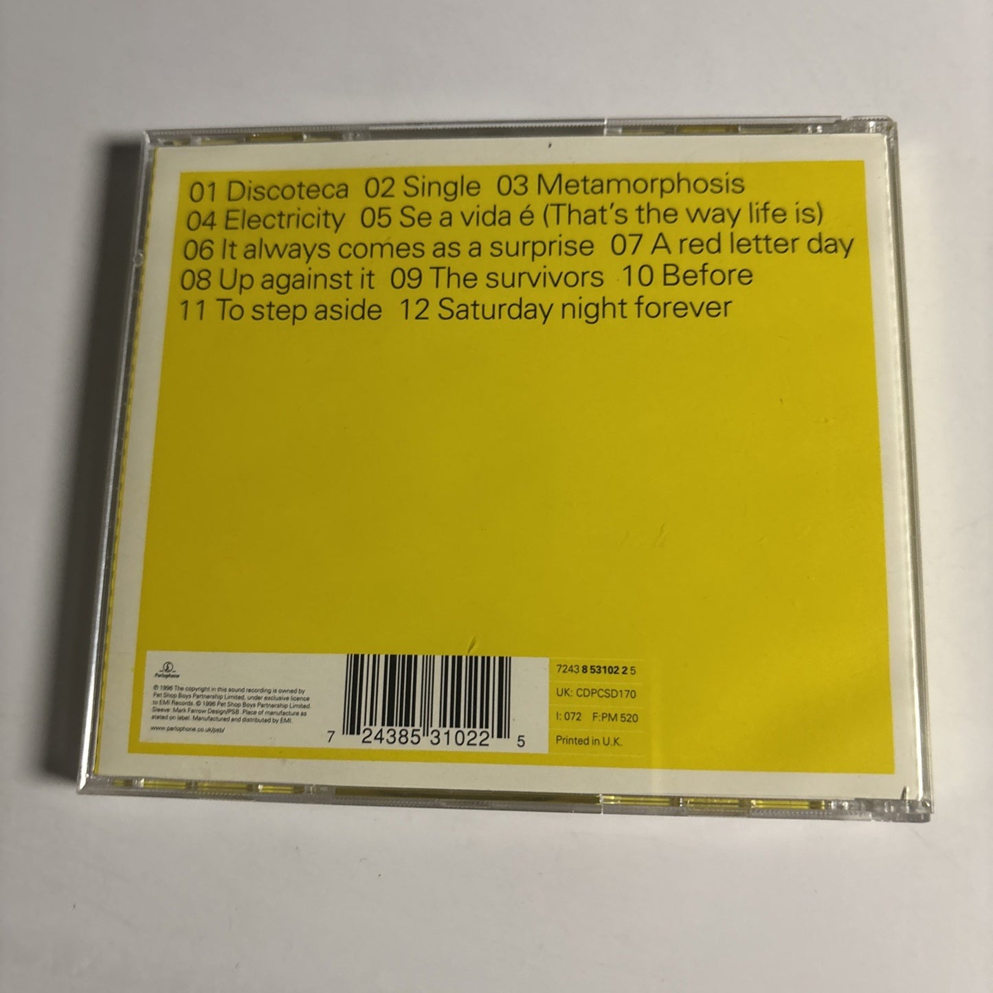 Pet Shop Boys – Bilingual (CD, 1996) UK CDPCSD170