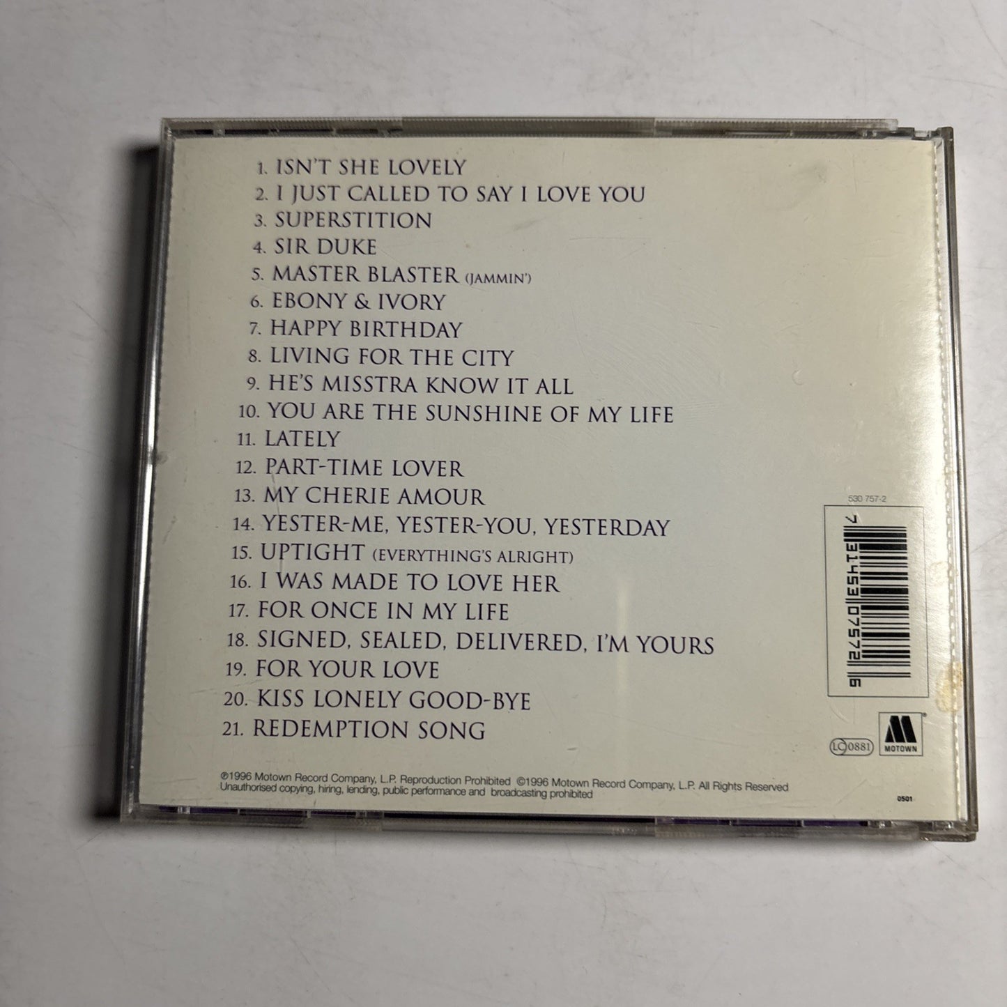 Stevie Wonder – Song Review - A Greatest Hits Collection (CD, 1996) Europe