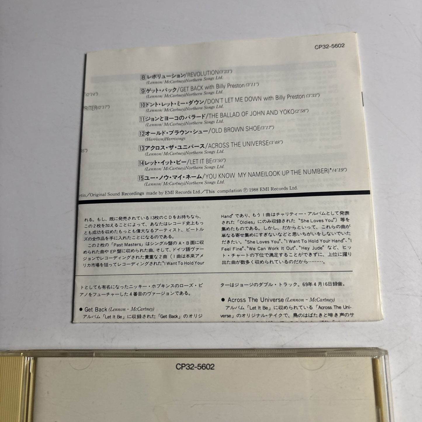 The Beatles – Past Masters • Volume Two (CD, 1988) Japan CP32-5602