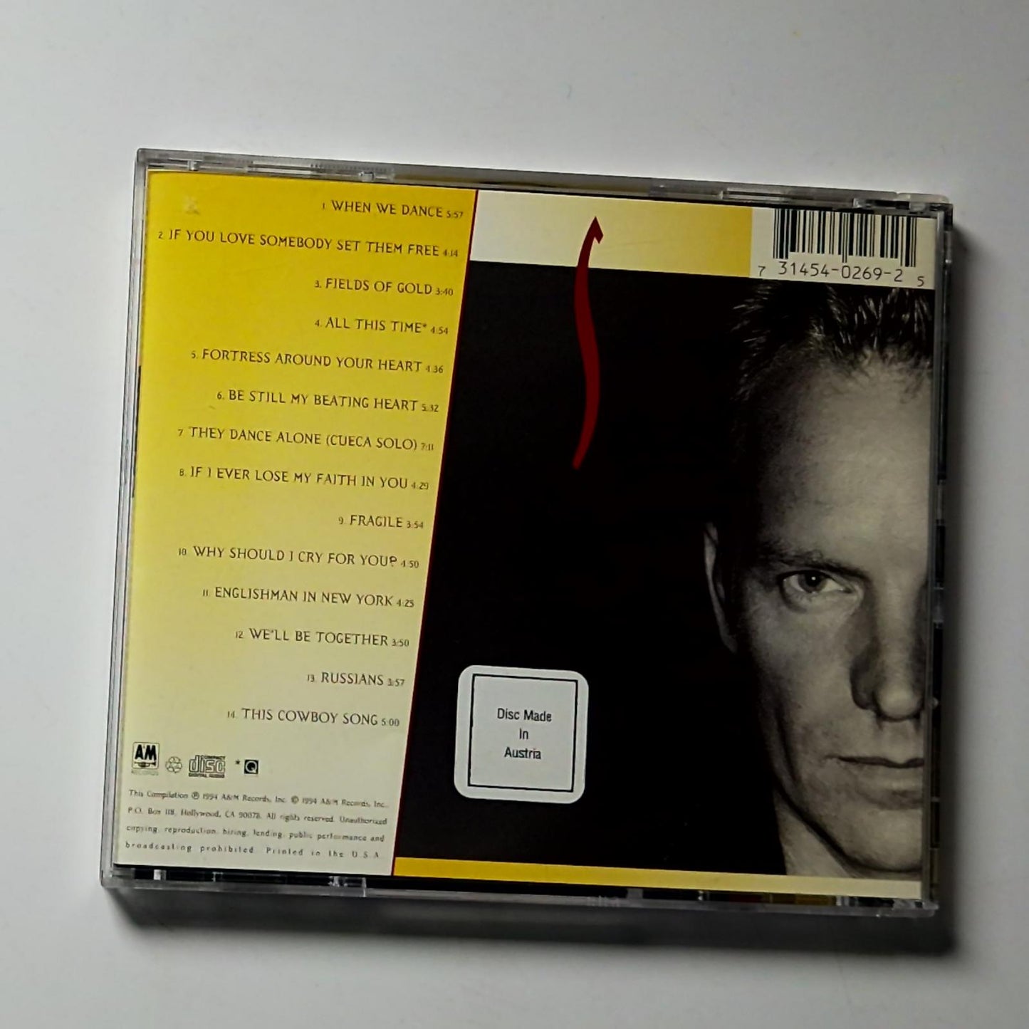Sting – Fields Of Gold: The Best Of Sting 1984 - 1994 (CD, 1994) US 31454 0269 2