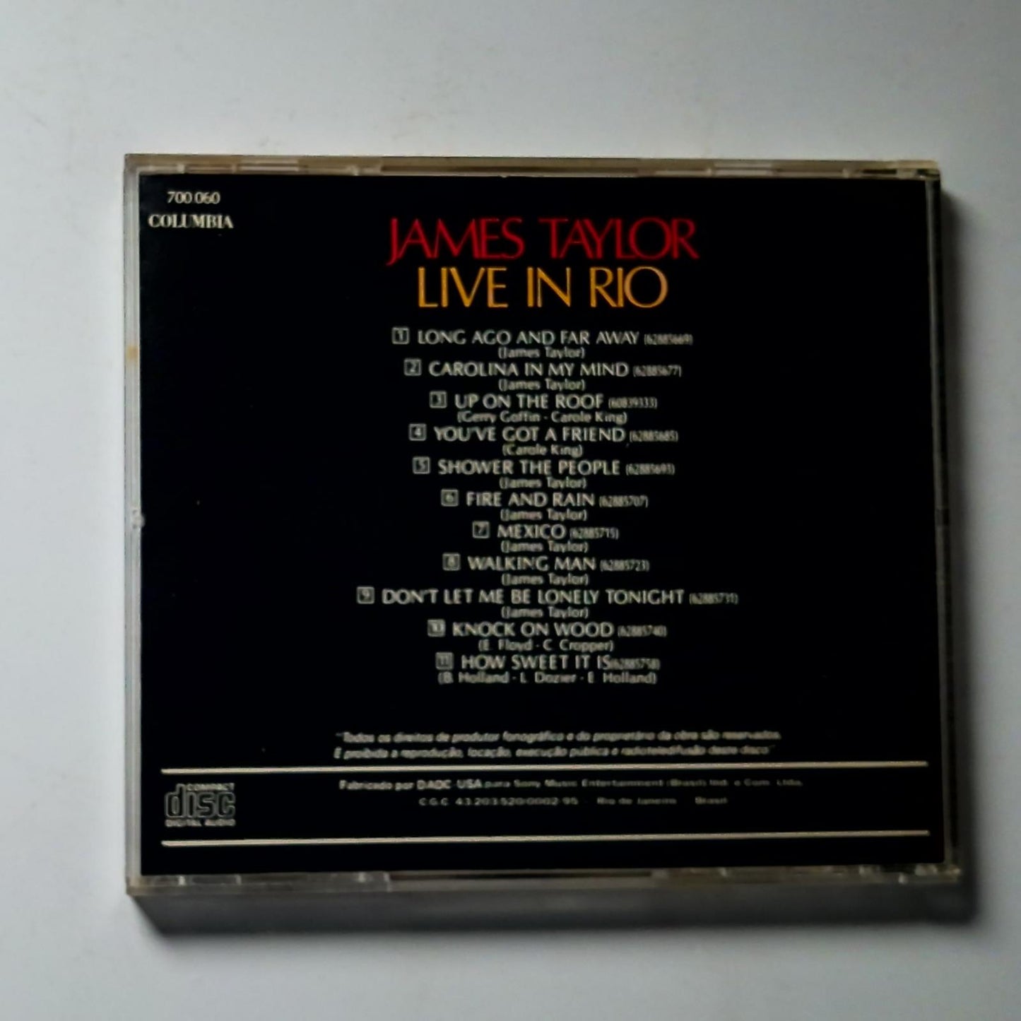 James Taylor – Live In Rio (CD, 1985) Brazil 700.060