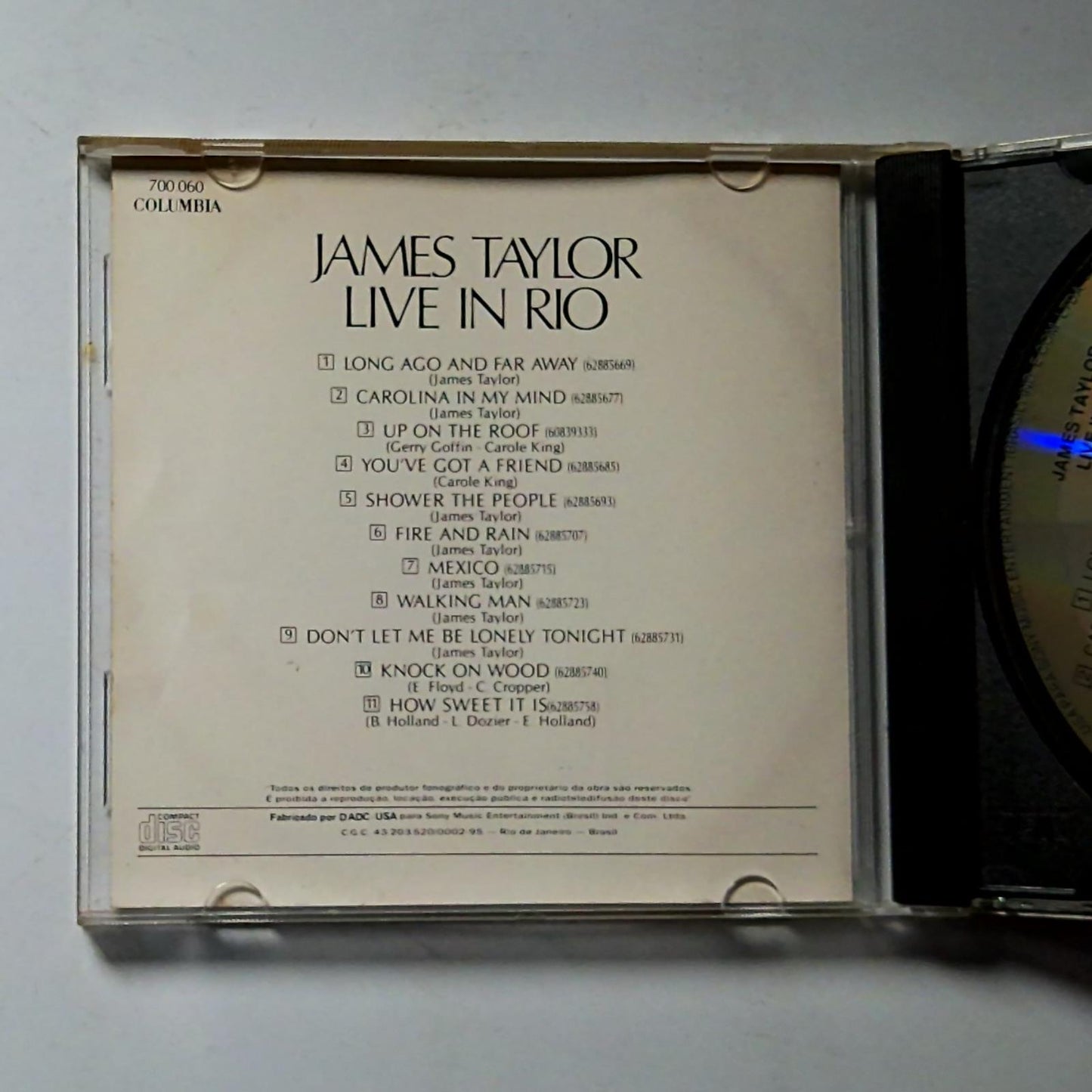 James Taylor – Live In Rio (CD, 1985) Brazil 700.060