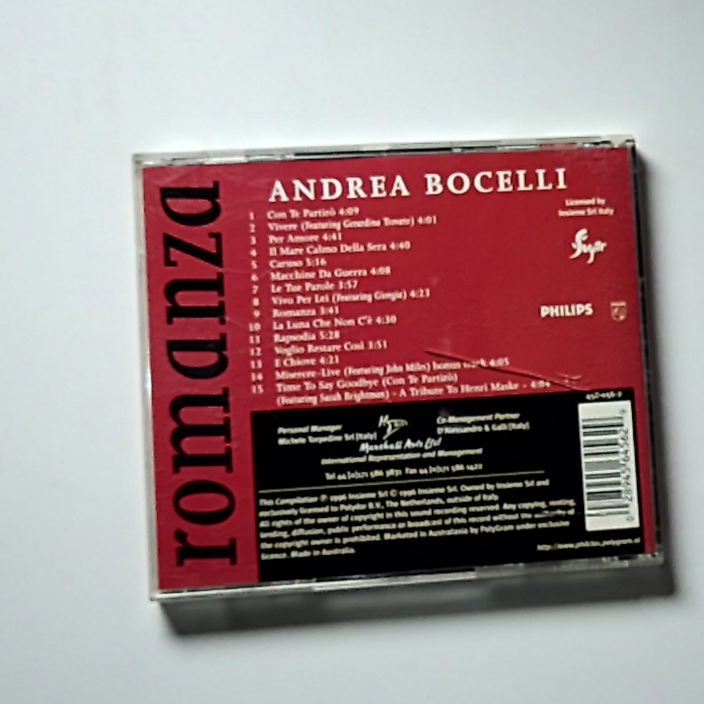 Andrea Bocelli – Romanza (CD, 1996) Australasia 456 456-2