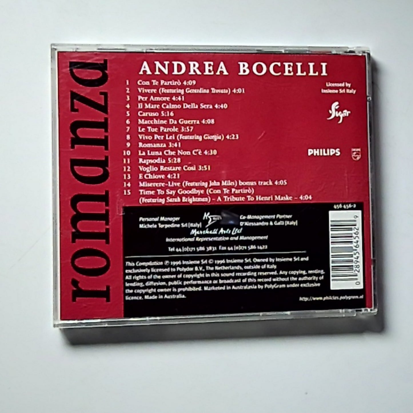 Andrea Bocelli – Romanza (CD) Australia & New Zealand 456 456-2