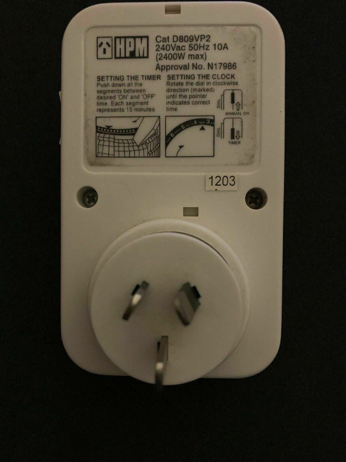 HPM D809VP2 24 Hour Time Automatic Timer Power Plug Analogue good working cond.