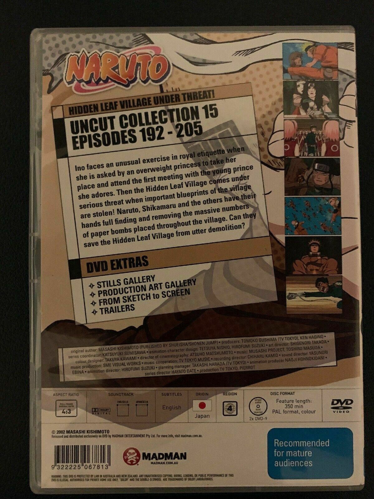 Naruto Uncut : Collection 15 : Eps 192-205 (DVD, Region 4) Madman Anime