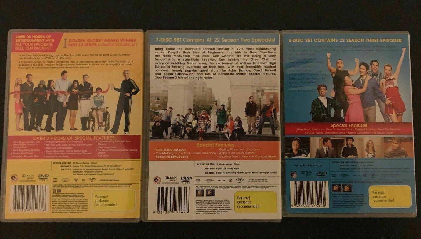 Glee : Season 1-3 (DVD, 2011, 22-Disc Set) - Complete 3 Seasons - Region 4