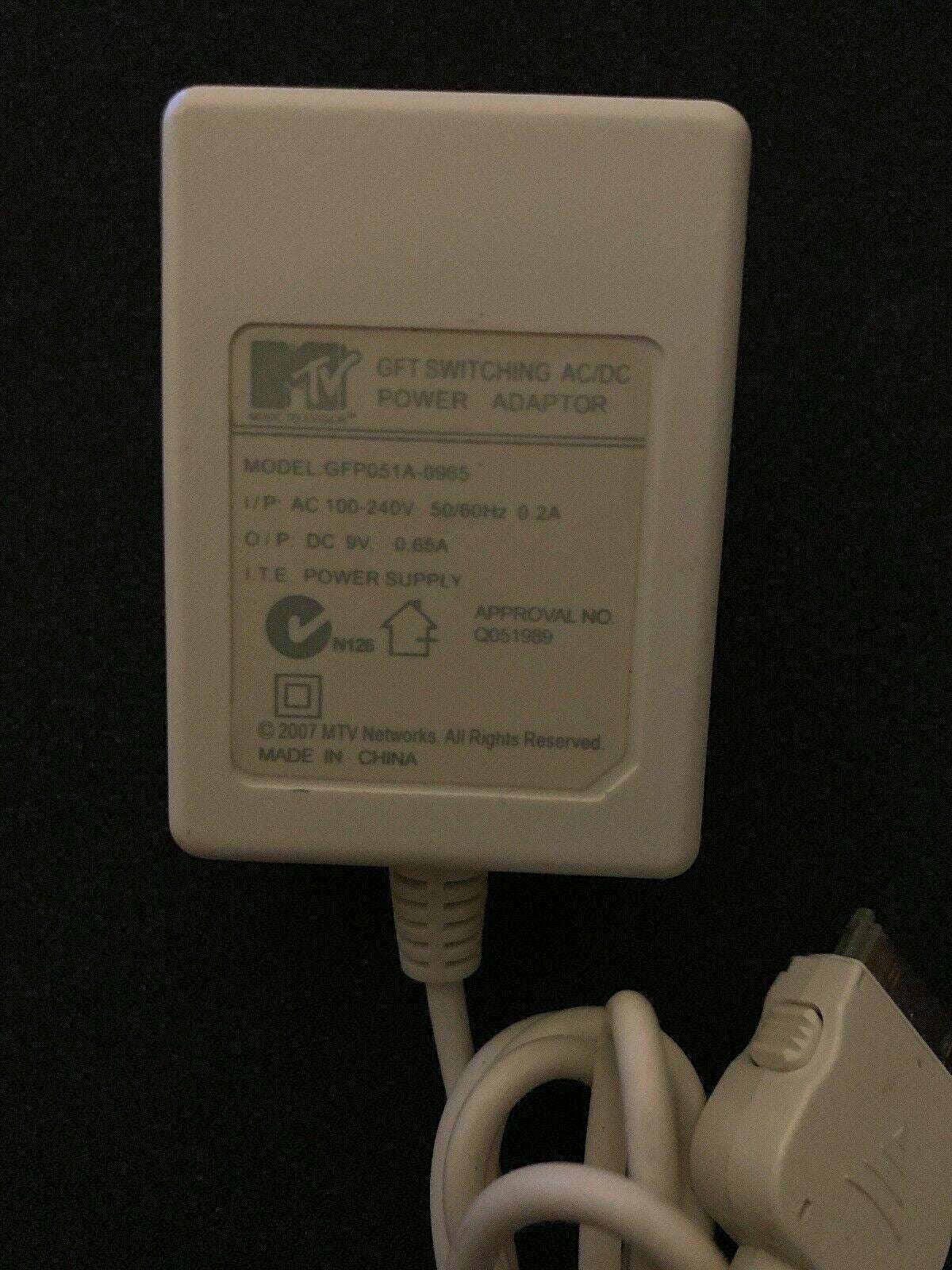 Genuine MTV GFP051A-0965 GFT Power AC Adaptor 9V 0.65A
