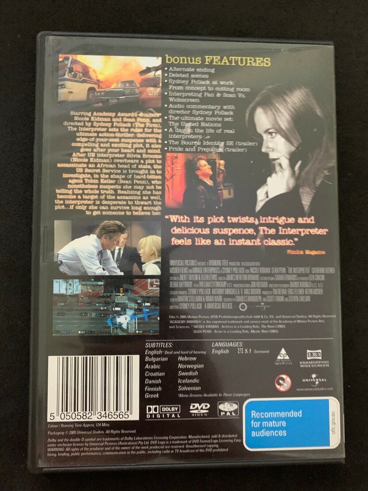 The Interpreter (DVD, 2005) Region 4,2,5 - Nicole Kidman, Sean Penn