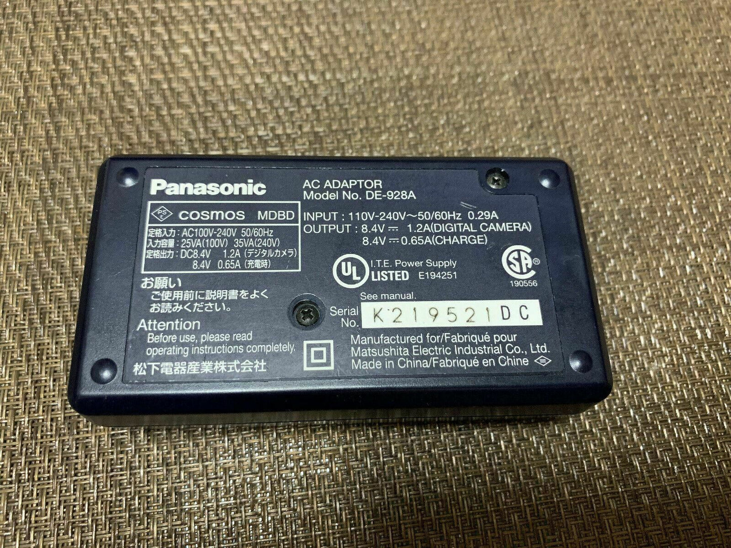 Genuine Original Panasonic Lumix DE-92A Battery Charger