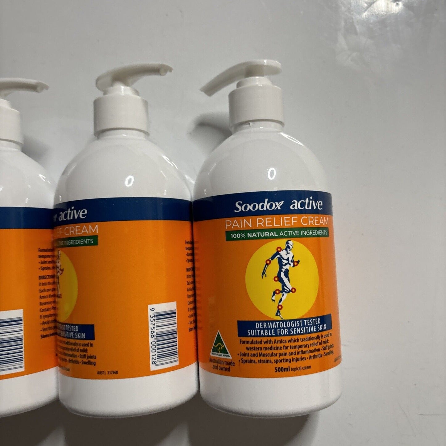3x Soodox Active Pain Relief Cream - 100% Natural 500ml For Sensitive Skin.