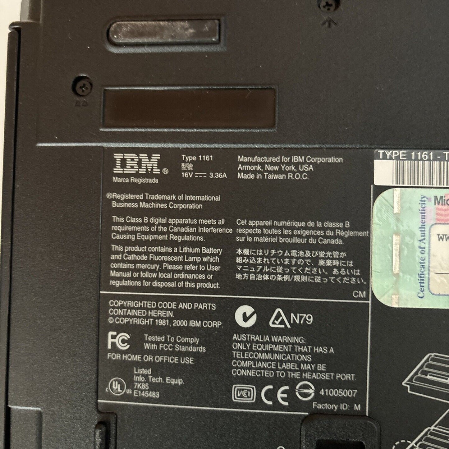 IBM ThinkPad Type 1161 Intel Celeron 548Mhz 64MB RAM 10GB HDD *Nl No Batteries*